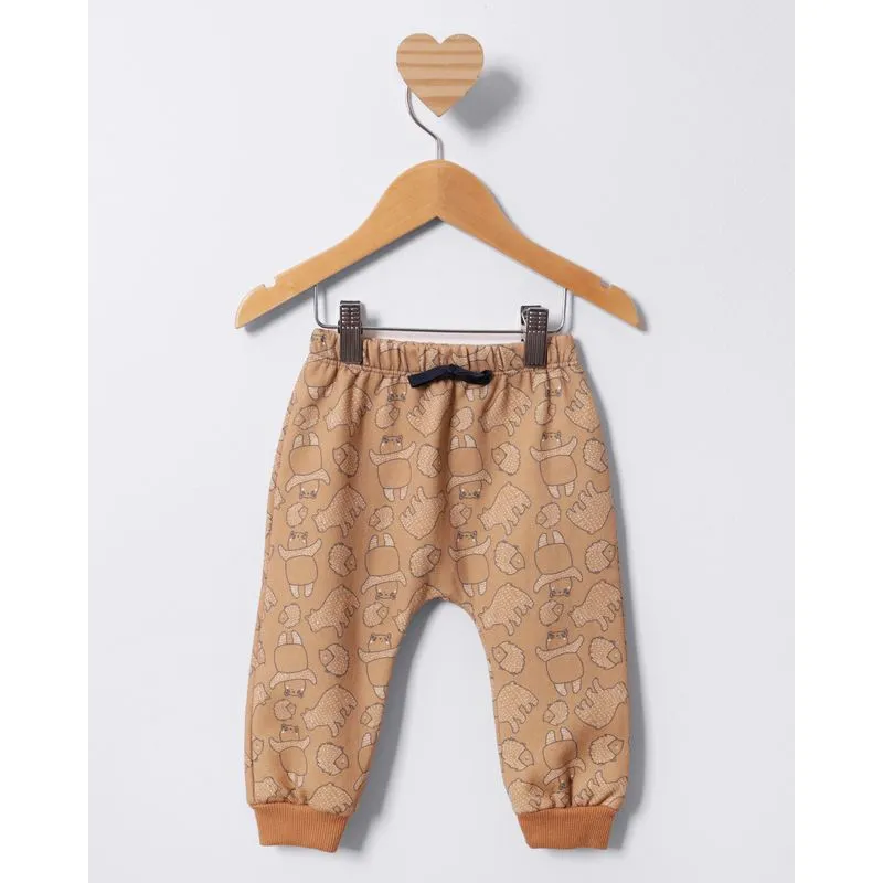 Calça Moletom Bebê Jogger Estampada Bichinhos Bege P