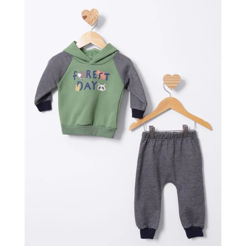 Conjunto Bebê Moletom Com Capuz Estampa Frontal Verde M