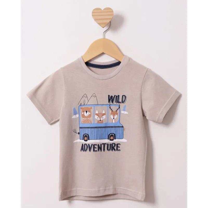 Camiseta Bebê Manga Curta Estampada Bege 2