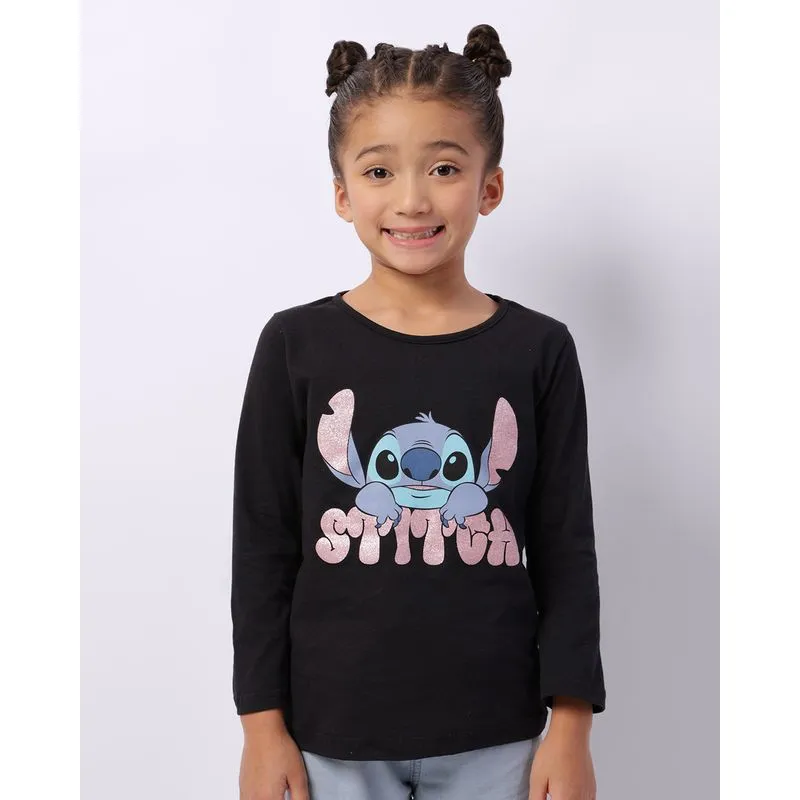 Camiseta Infantil Manga Longa Disney Stitch Preta 8