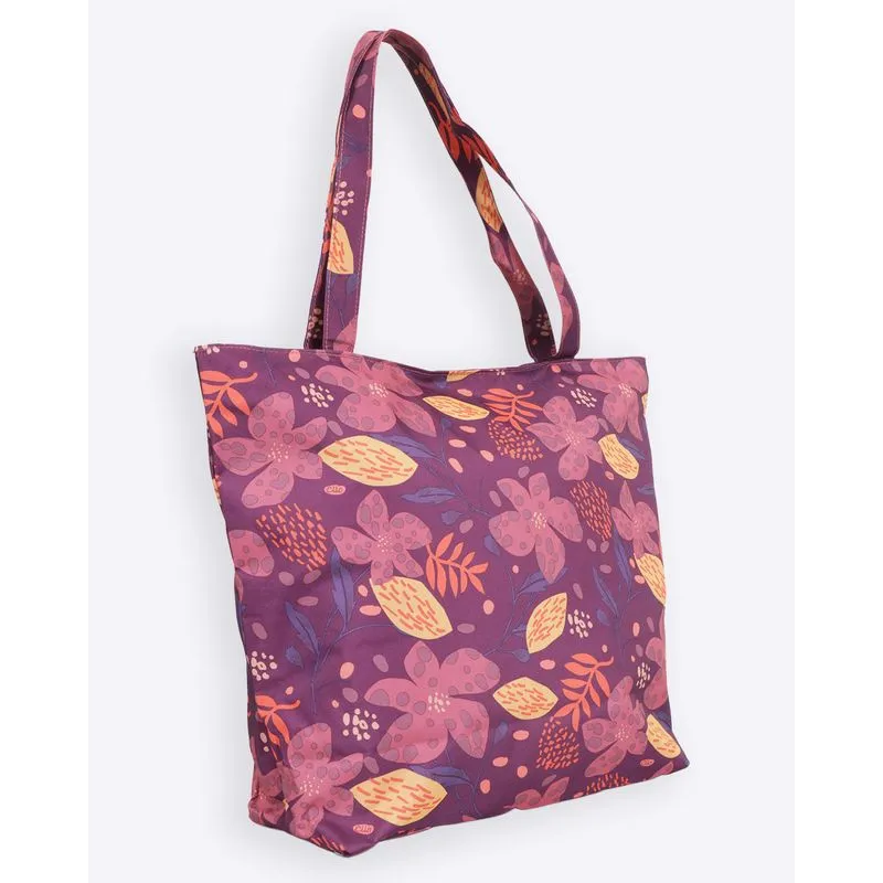Bolsa De Praia Feminina Tote Bag Estampada Com Zíper Vinho UN