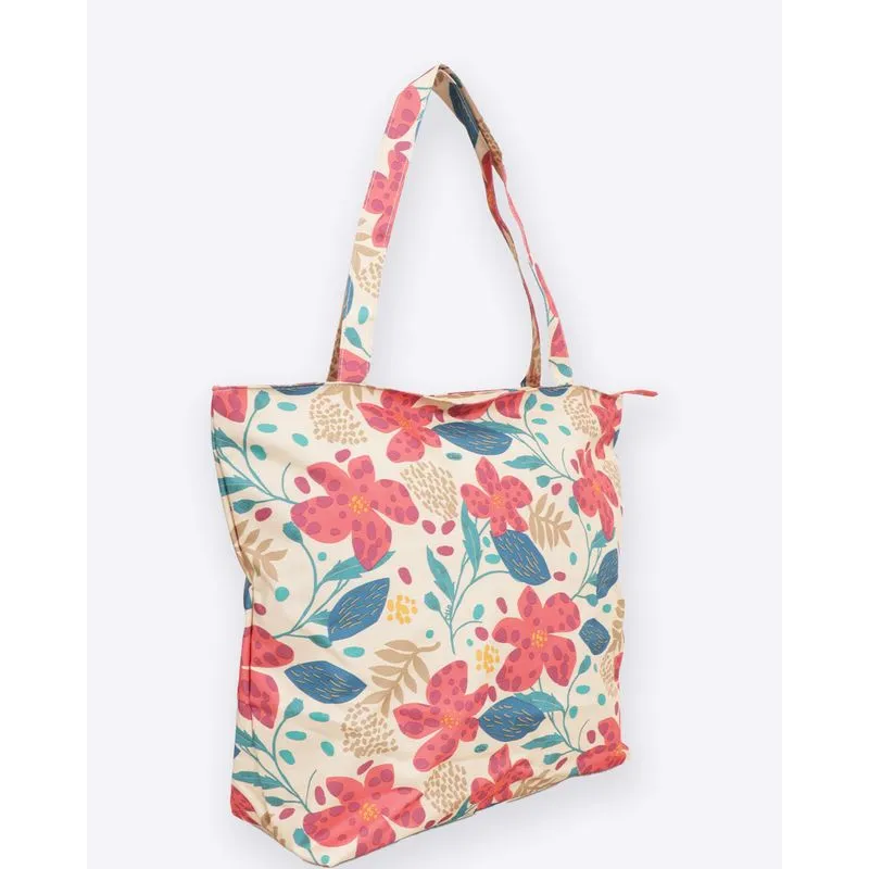 Bolsa De Praia Feminina Tote Bag Estampada Com Zíper Amarela UN