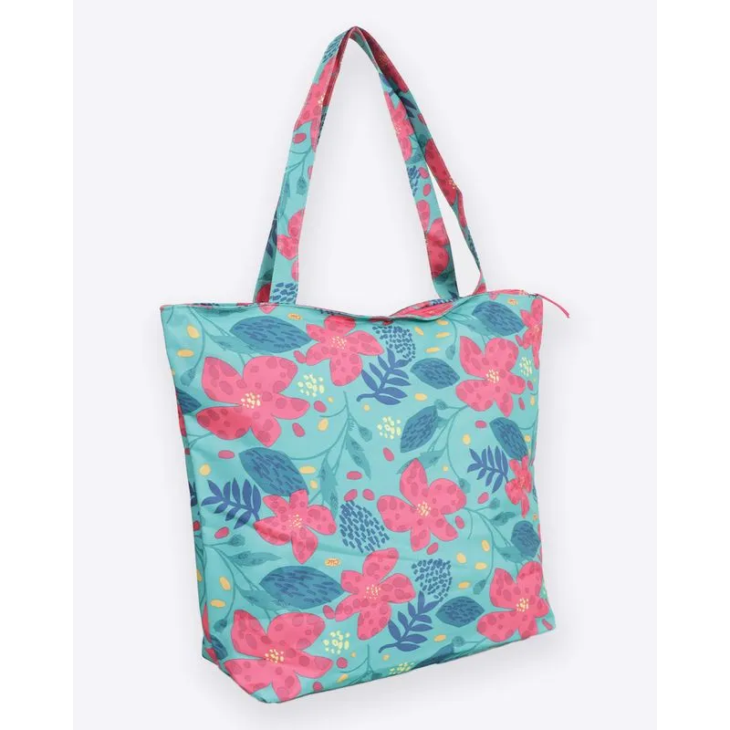 Bolsa De Praia Feminina Tote Bag Estampada Com Zíper Verde UN