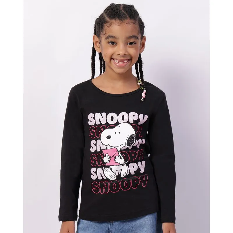 Camiseta Infantil Snoopy Manga Longa Preta 8