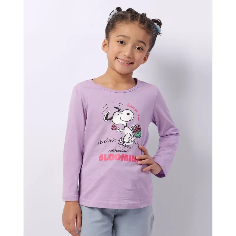 Camiseta Infantil Snoopy Manga Longa Lilás 6