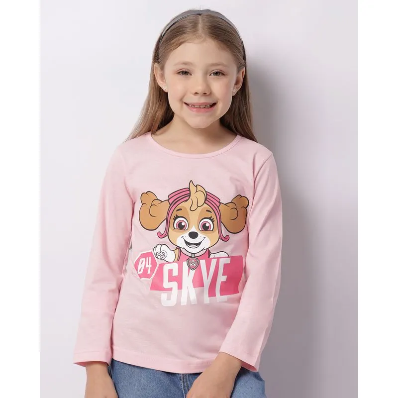 Camiseta Infantil Skye Patrulha Canina Manga Longa Rosa 6