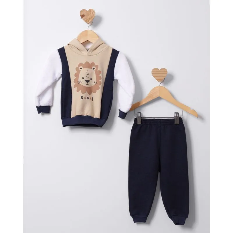Conjunto Moletom Bebê Longo Capuz Com Estampa Marinho G