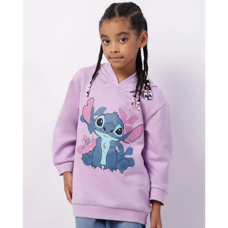 Blusão Moletom Infantil Disney Stitch Com Capuz Lilás 12