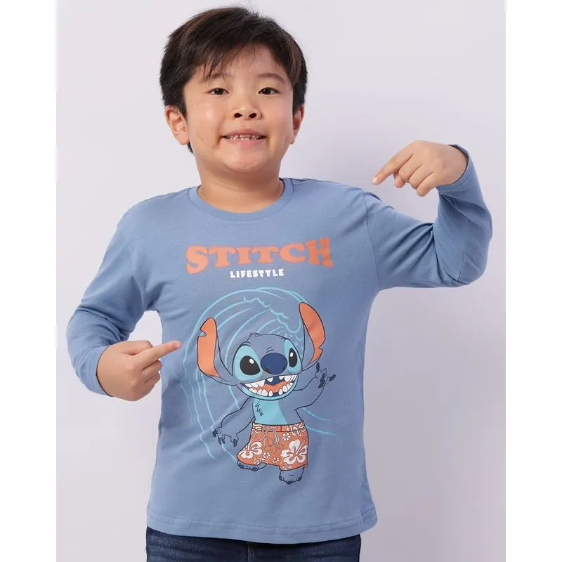 Camiseta Infantil Disney Stitch Manga Longa Azul 4