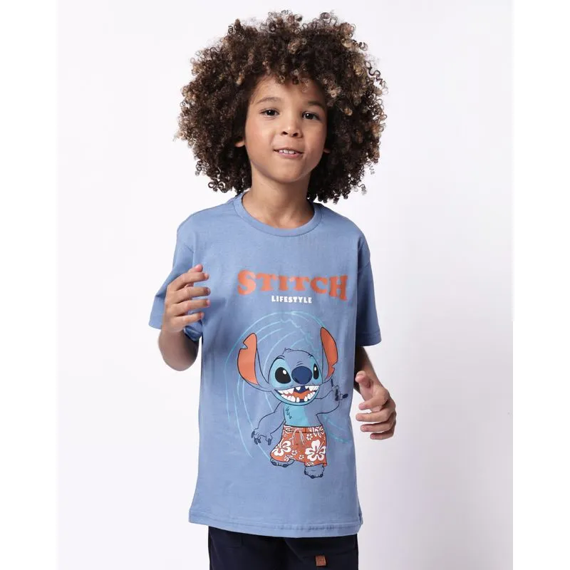 Camiseta Infantil Algodão Disney Stitch Azul 10