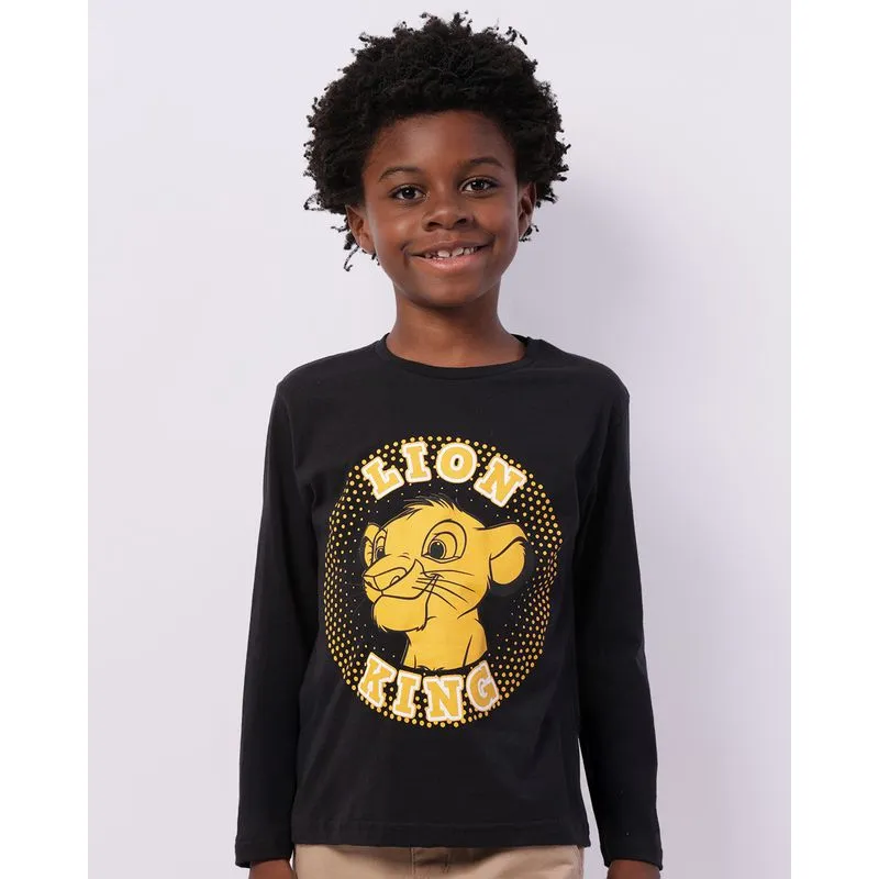 Camiseta Infantil Disney O Rei Leão Simba Manga Longa Preta 8
