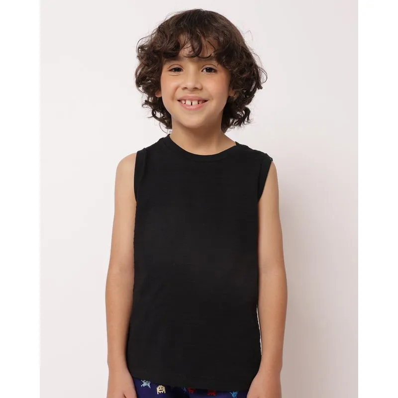 Regata Infantil Algodão Texturizado Preto 8