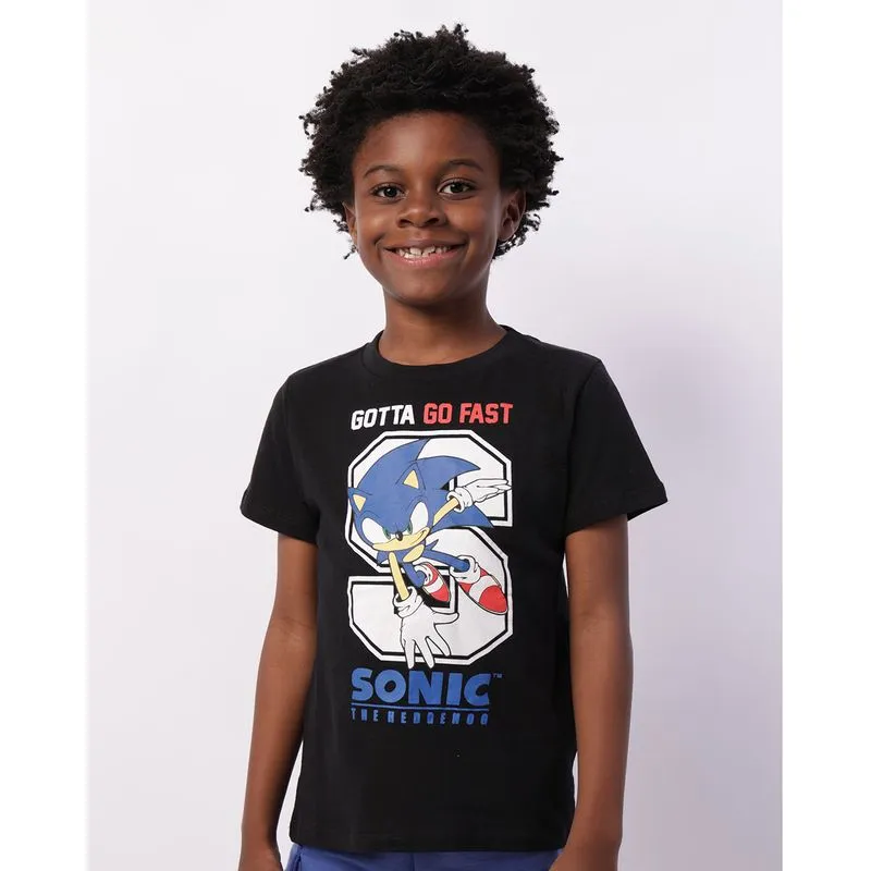 Camiseta Infantil Sonic Manga Curta Preta 8
