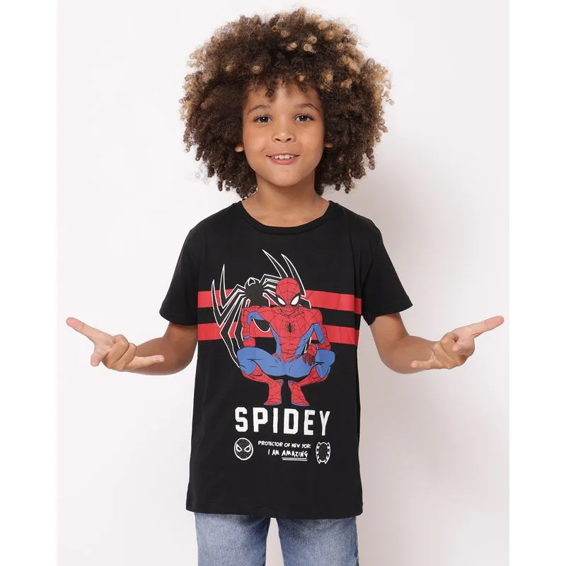 Camiseta Infantil Algodão Marvel Homem Aranha Preta 8