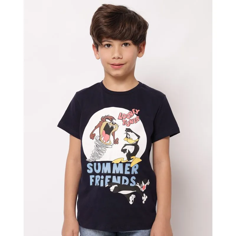 Camiseta Infantil Algodão Looney Tunes Manga Curta Marinho 6