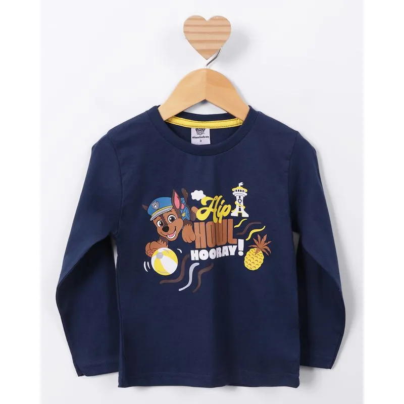 Camiseta Bebê Algodão Chase Patrulha Canina Manga Longa Marinho 2