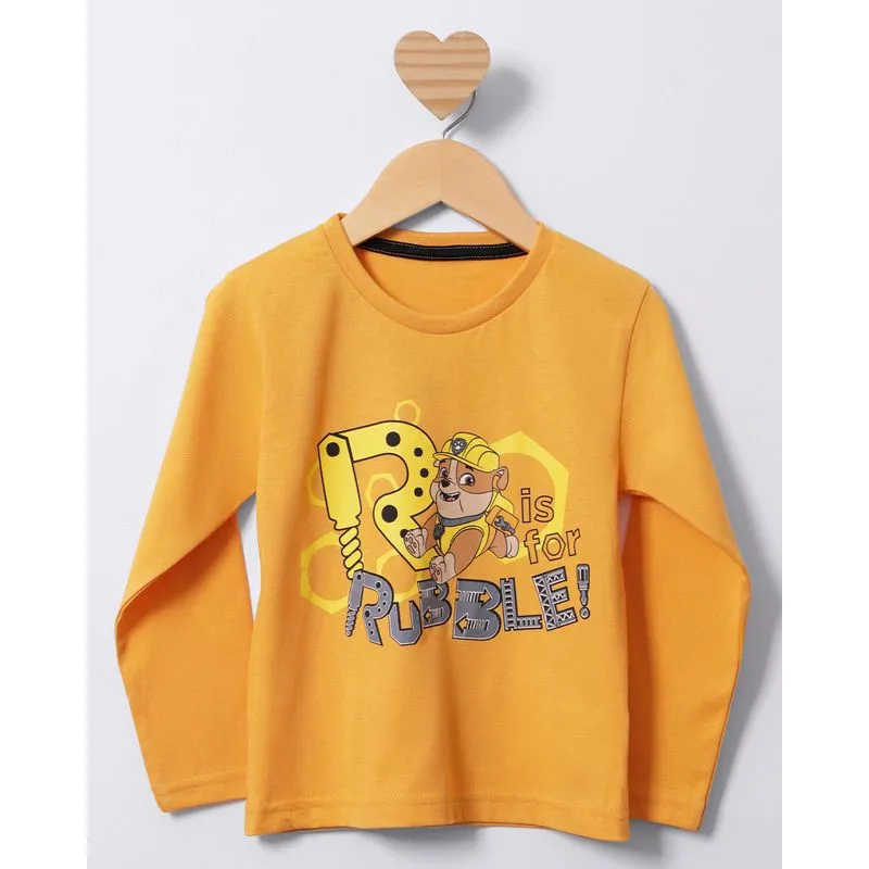 Blusa Bebê Rubble Patrulha Canina Manga Longa Mostarda 1
