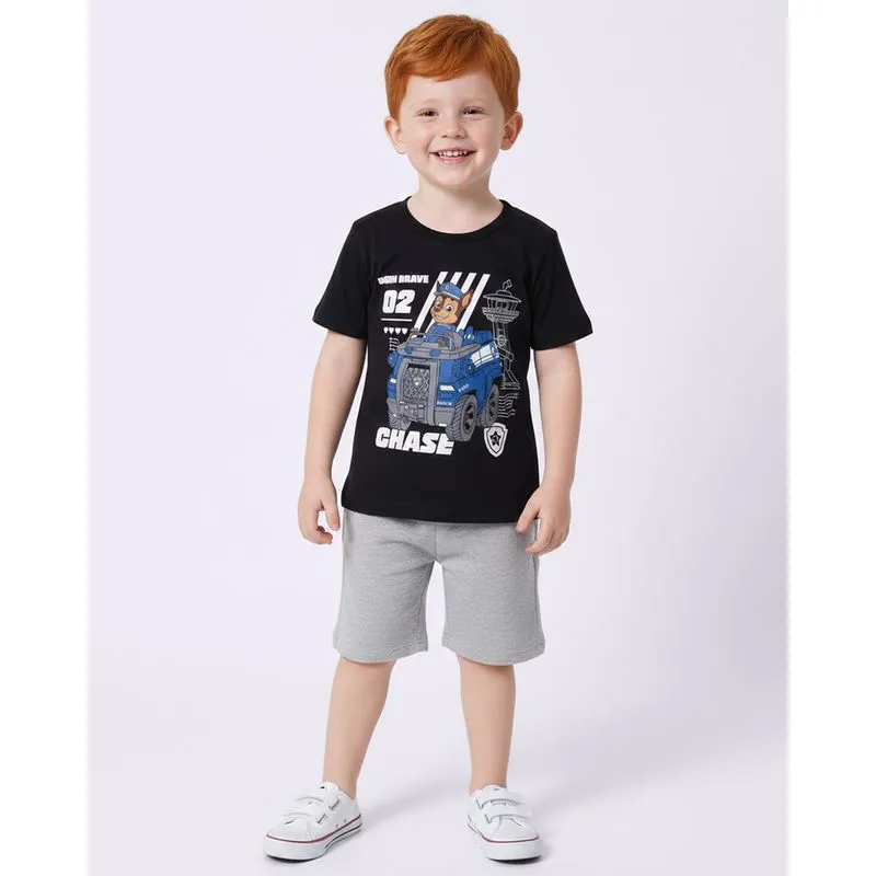 Camiseta Bebê Manga Curta Patrulha Canina Chase Preta 2