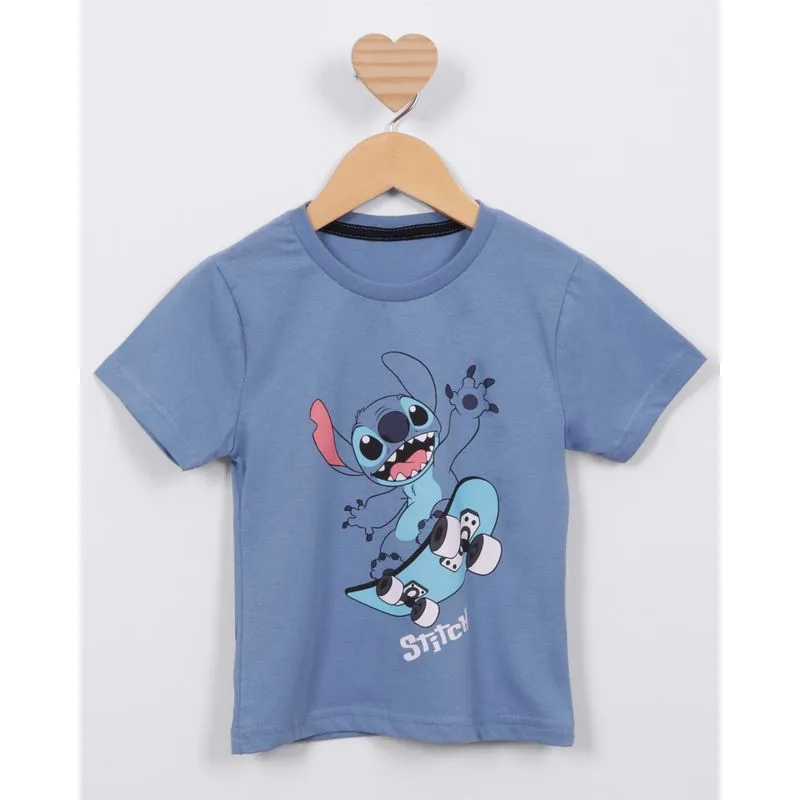 Camiseta Bebê Disney Stitch Manga Curta Azul 1