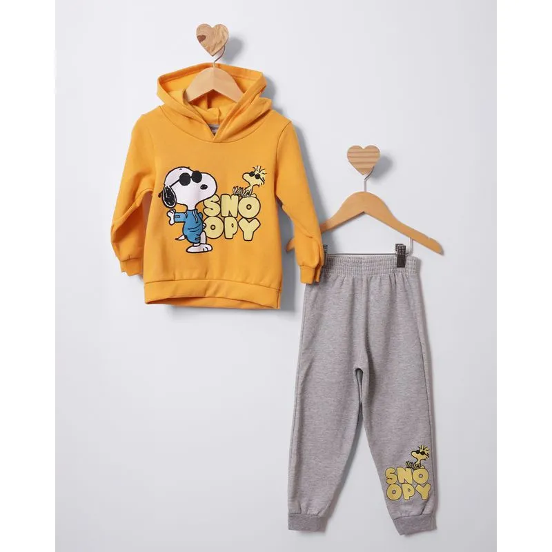 Conjunto Moletom Bebê Snoopy Com Capuz Mostarda 1