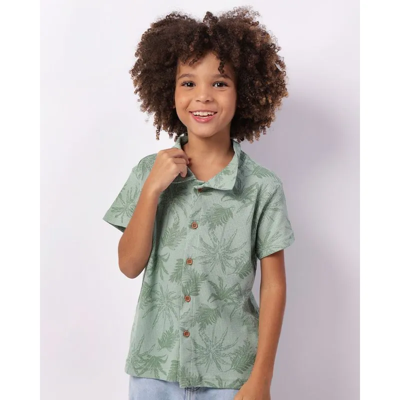 Camisa Infantil Manga Curta Texturizada Estampa Folhagem Verde 10