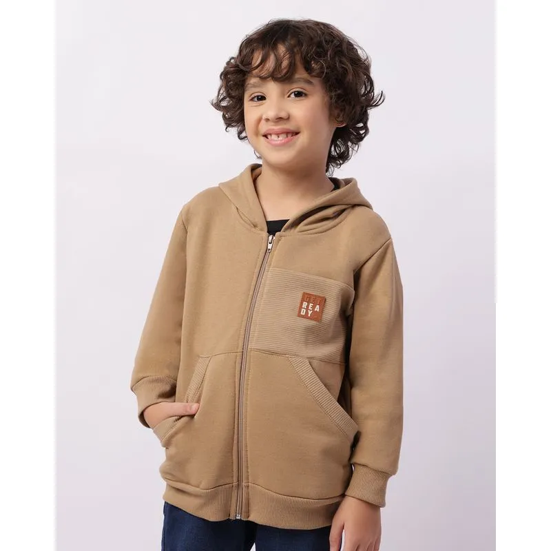 Jaqueta Moletom Infantil Texturizada Com Capuz Bolso Bege 4