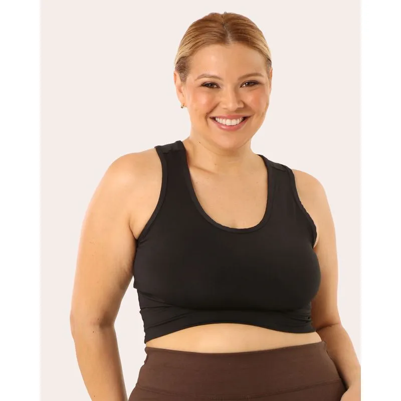 Top Fitness Plus Size Feminino Nadador Liso Preto G1
