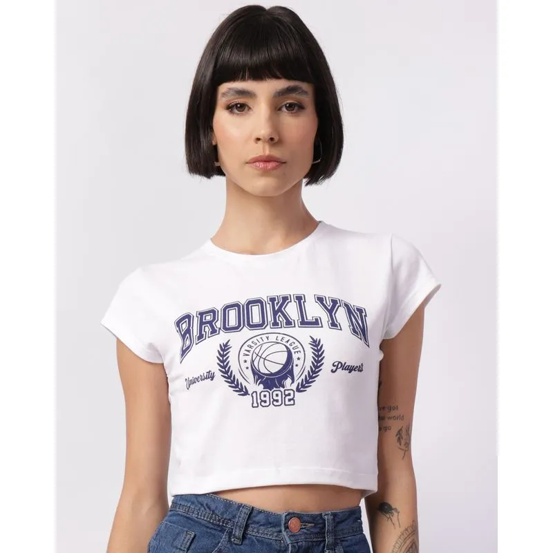 Camiseta Feminina Cropped Manga Curta Brooklyn Branca G