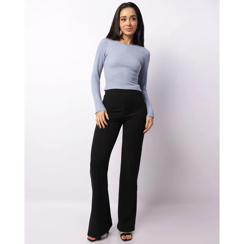 Calça Feminina Wide Leg Texturizada Com Fendas Preta G