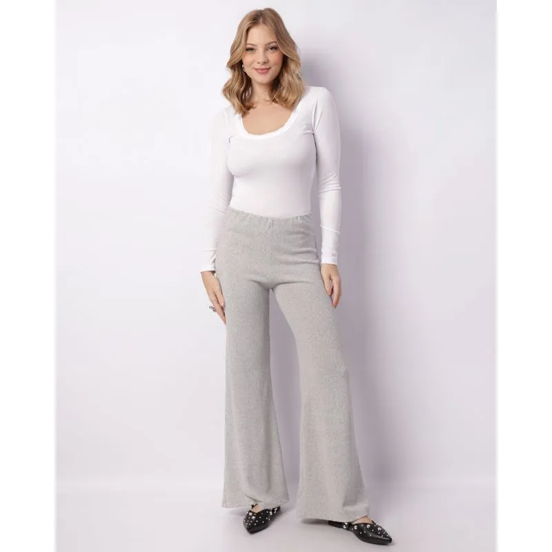 Calça Moletinho Feminina Flare Básica Cinza P