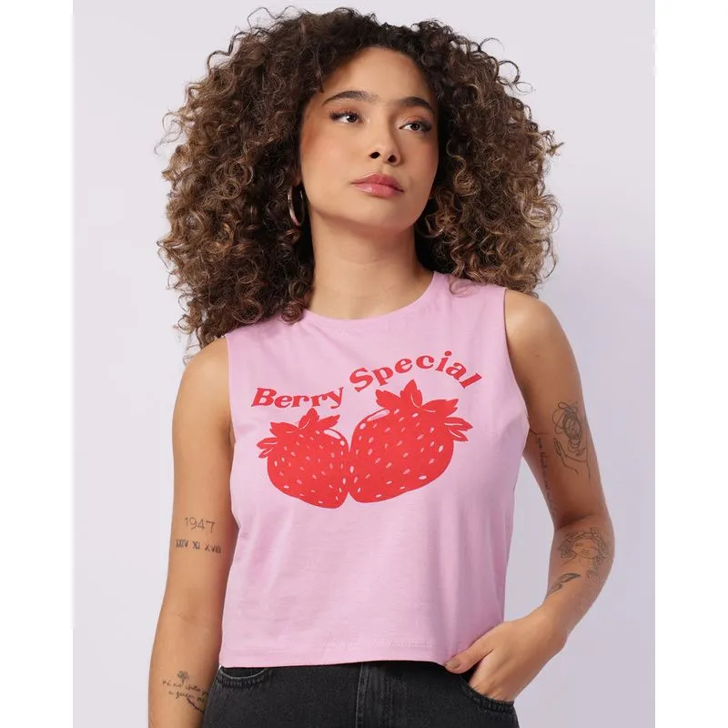 Regata Feminina Algodão com Estampa Morango Rosa P