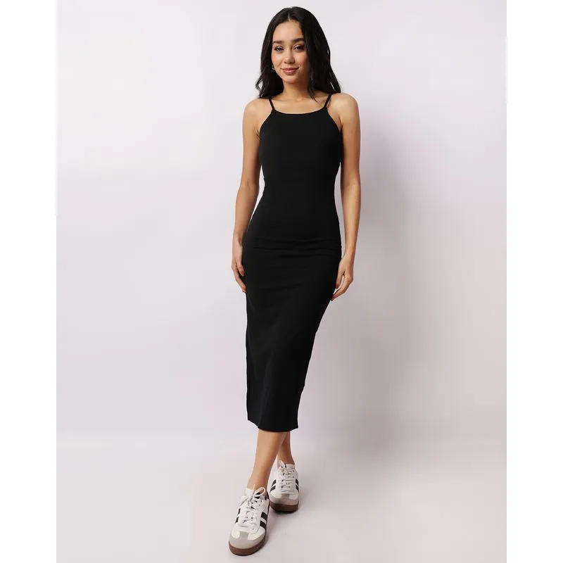 Vestido Feminino Midi Canelado Preto GG