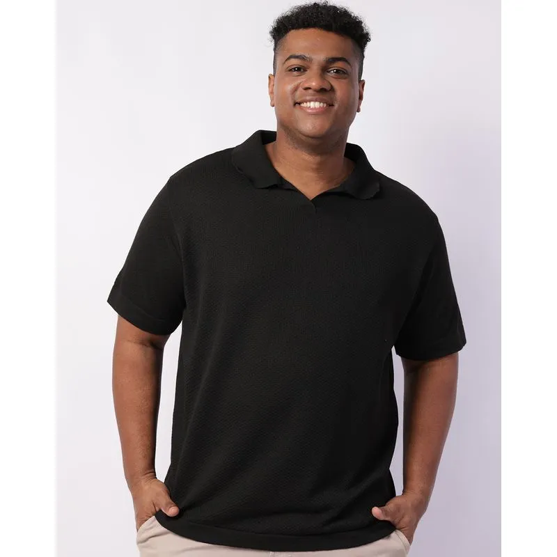 Camisa Polo Plus Size Masculina Tricô Maquinetada Preta G1