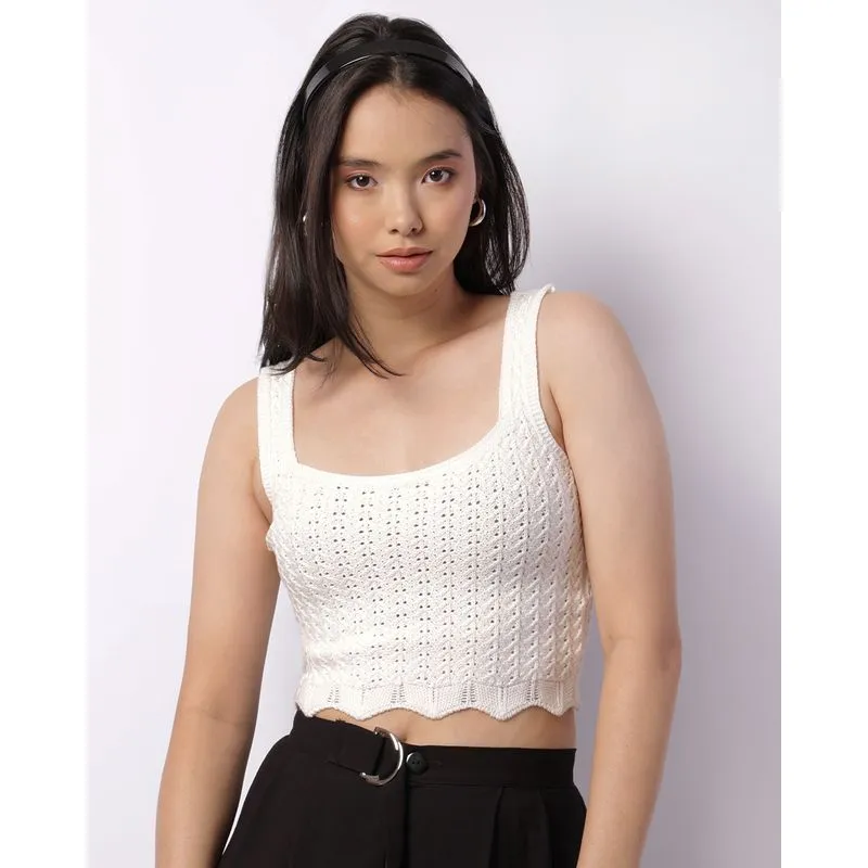 Regata Feminina Tricô Cropped Off White M