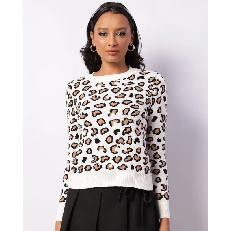 Suéter Feminino Tricô Estampa Animal Print Branco G