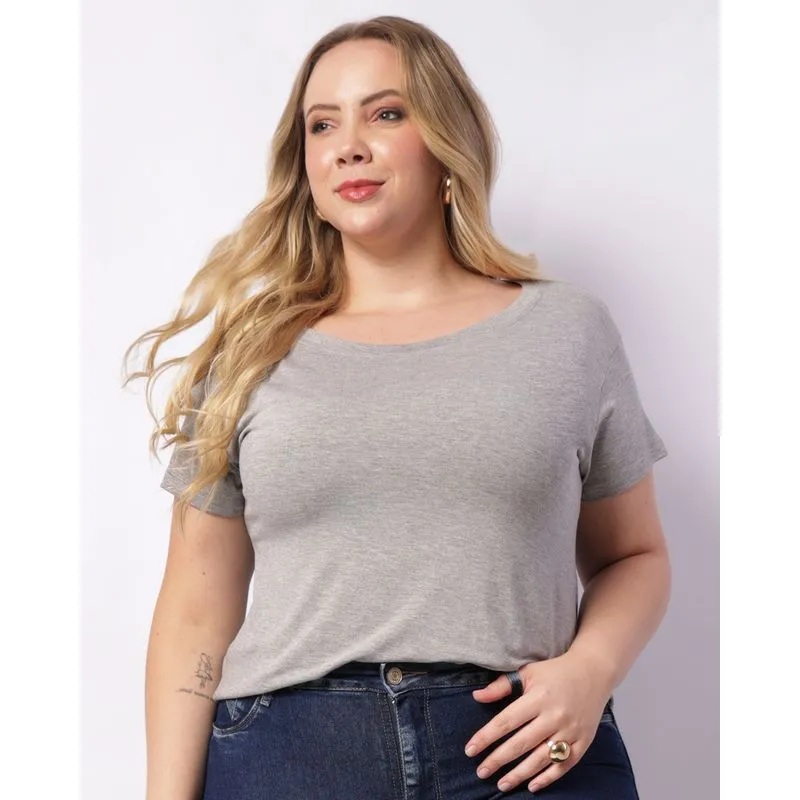 Blusa Plus Size Feminina Viscose Manga Curta Cinza G2