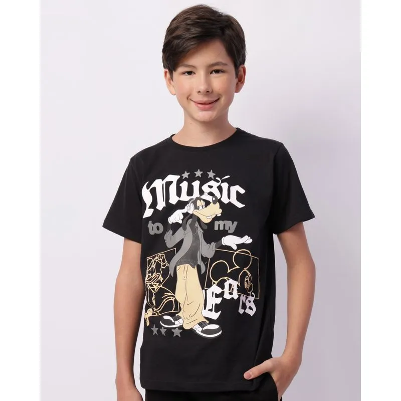 Camiseta Juvenil Disney Pateta Manga Curta Preta 12