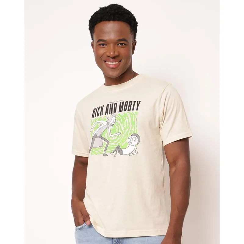 Camiseta Masculina Algodão Rick And Morty Bege PP