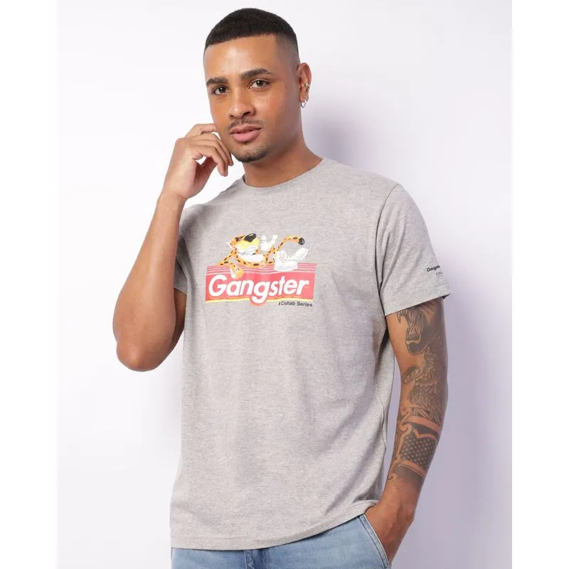 Camiseta Masculina Manga Curta Gangster Cheetos Mesclada Cinza M