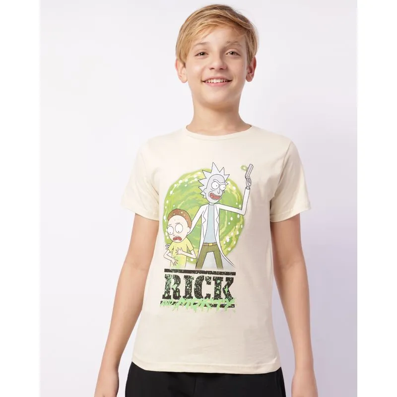 Camiseta Juvenil Algodão Rick And Morty Manga Curta Bege 10
