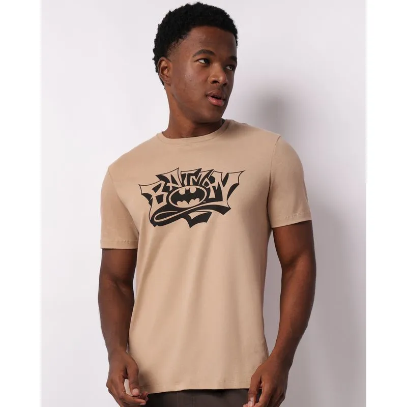 Camiseta Masculina DC Comics Batman Manga Curta Bege M