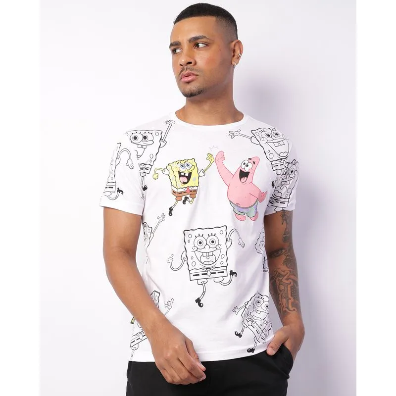 Camiseta Masculina Manga Curta Gangster Bob Esponja Branca G