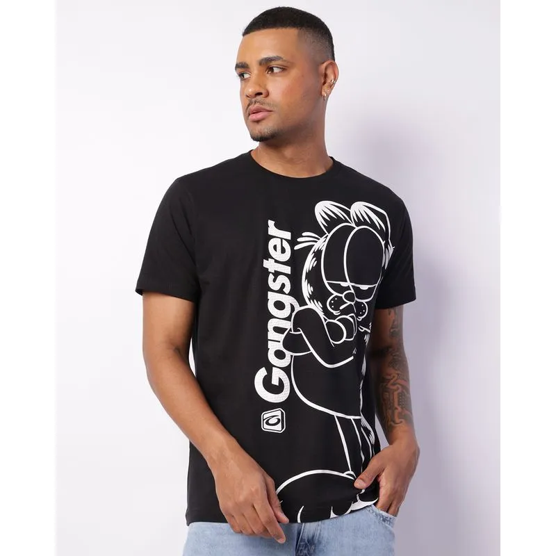 Camiseta Masculina Manga Curta Gangster Garfield Preta M