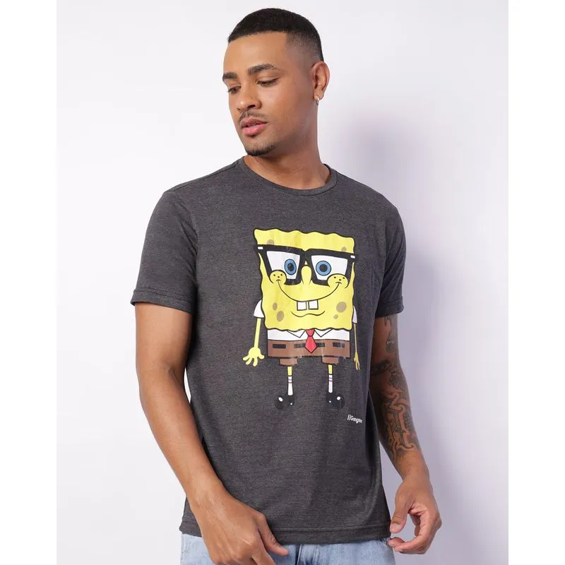 Camiseta Masculina Bob Esponja Gangster Manga Curta Cinza G