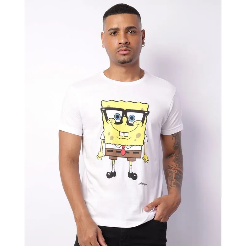 Camiseta Masculina Manga Curta estampa Bob Esponja Branca G