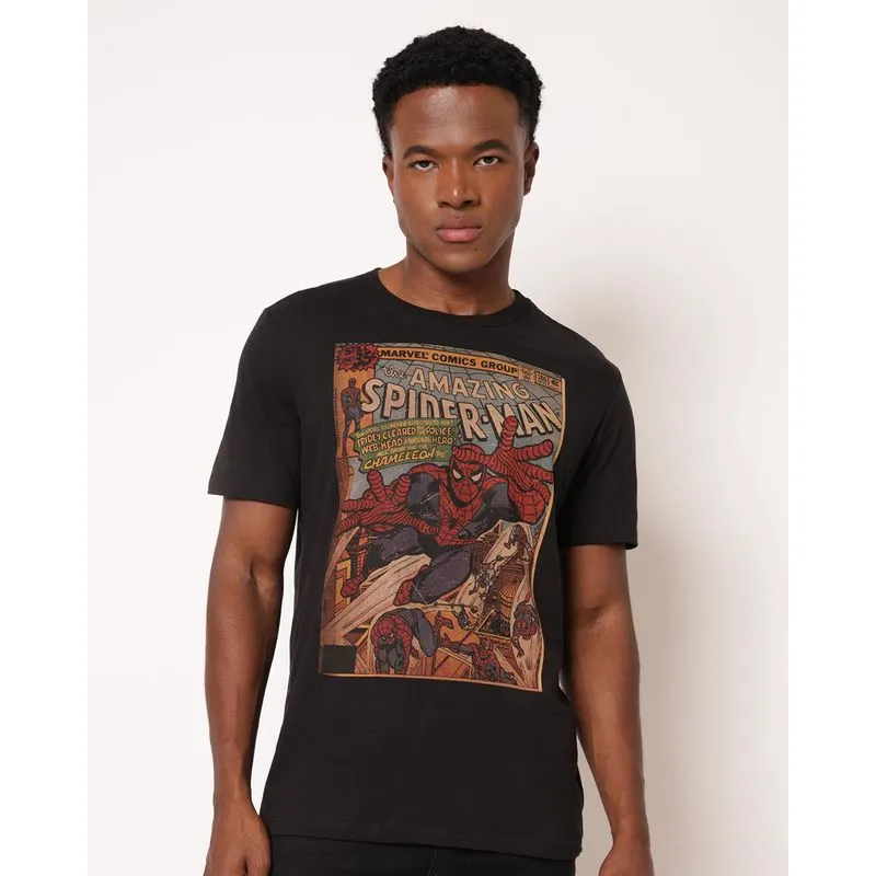 Camiseta Masculina Algodão Marvel Homem Aranha Manga Curta Preta XGG