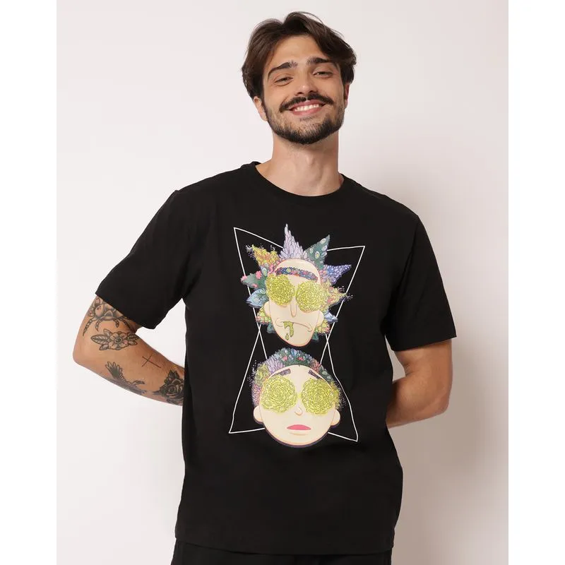 Camiseta Masculina Algodão Rick And Morty Preta PP
