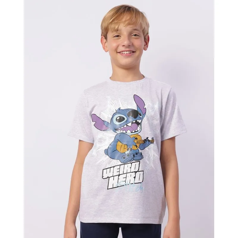 Camiseta Juvenil Disney Stitch Manga Curta Cinza 14