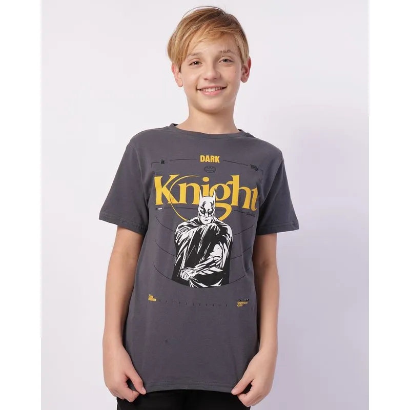 Camiseta Juvenil Algodão DC Comics Batman Manga Curta Cinza 16