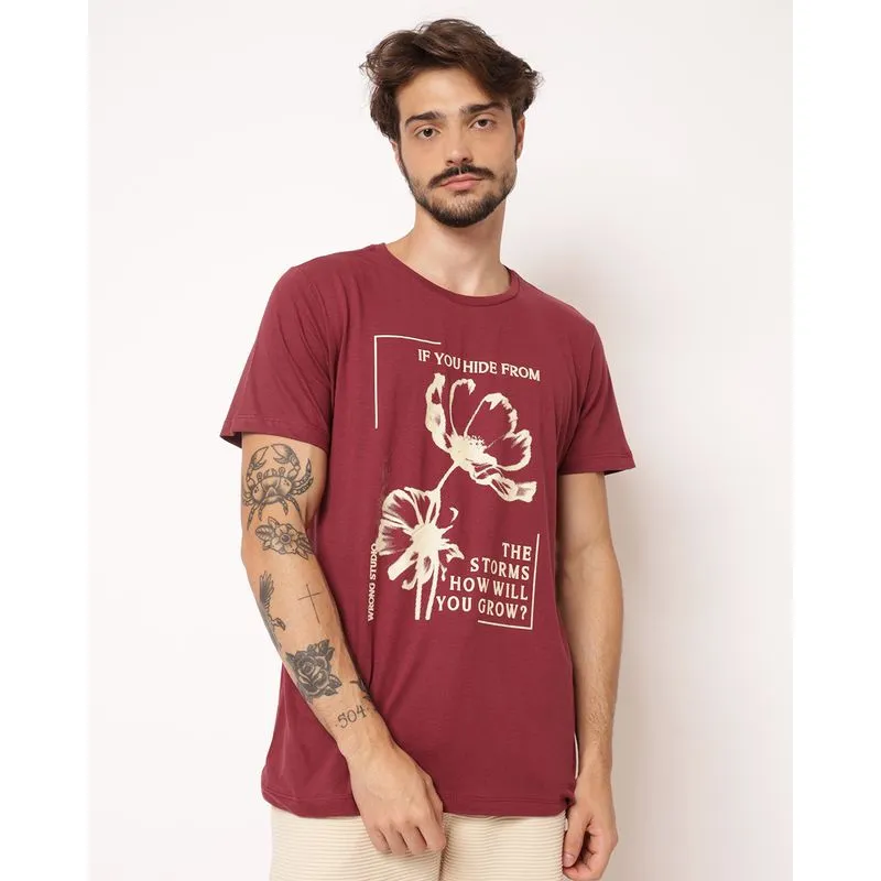 Camiseta Masculina Algodão com Estampa Vinho PP